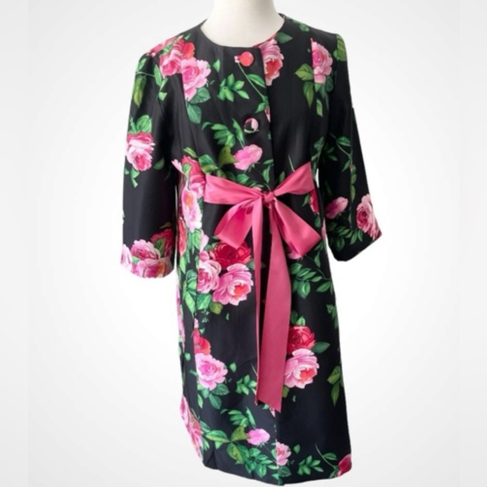 NWT NEW STUNNING SARA CAMPBELL SILK JACKET DUSTER COAT TIE DRESS FLORAL ROSES 4